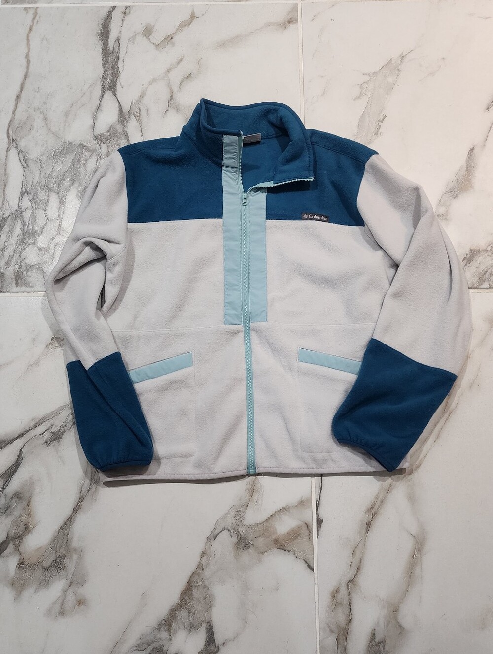 Columbia Womans Blue & Light Gray Fleece Jacket - Large